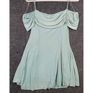 See You Monday Mini Dress Womens M Mint Green New Mesh Off Shoulder Cowl Neck